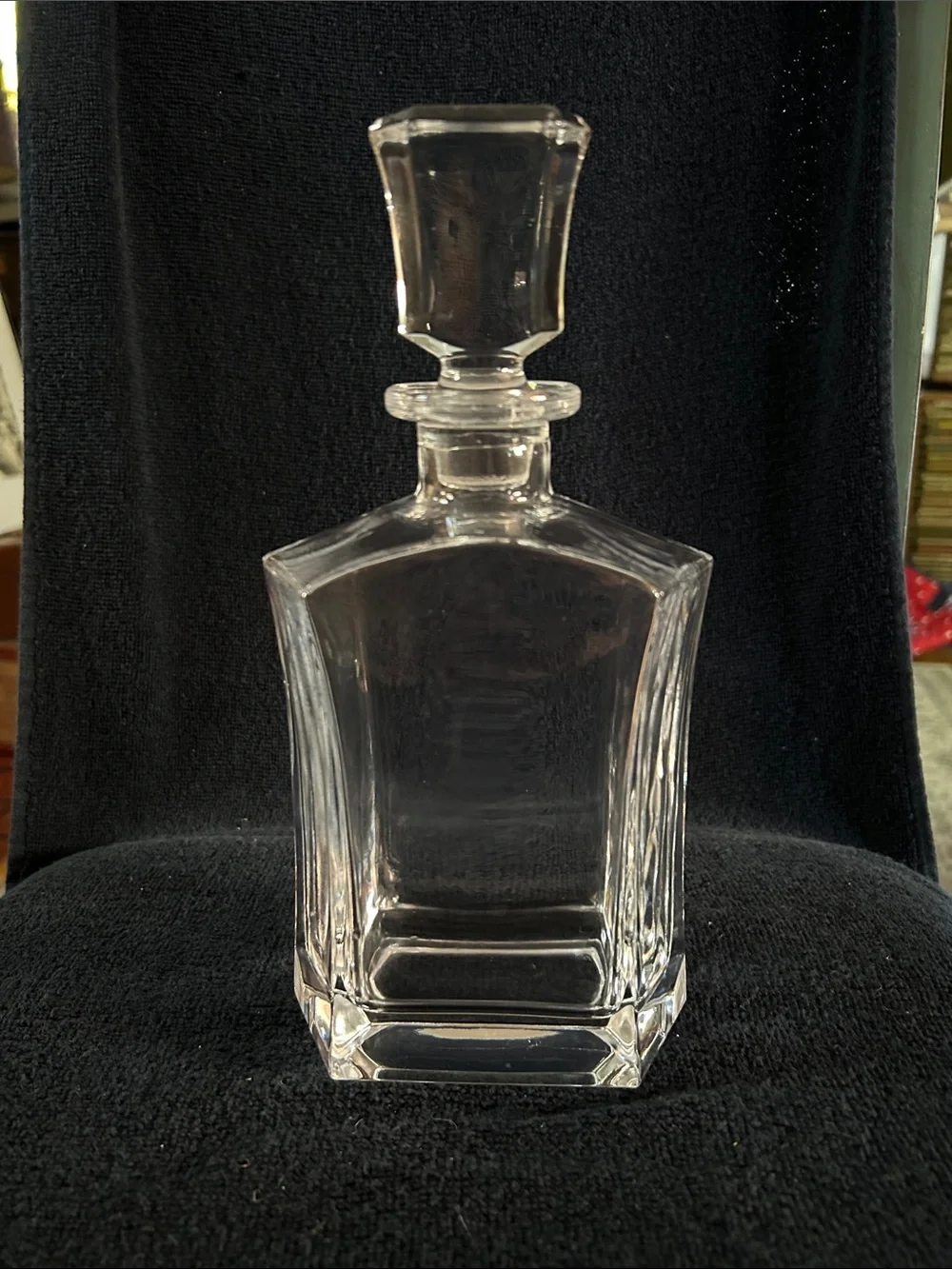 MCM Clear Glass Decanter with Faceted Glass Stopper